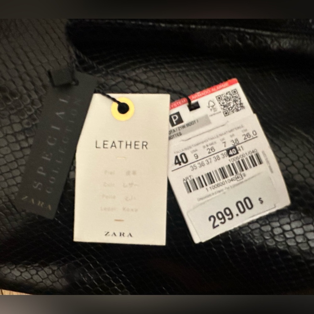 Zara Black Textured Knee-High Block Heel Boots - Picture 6 of 16